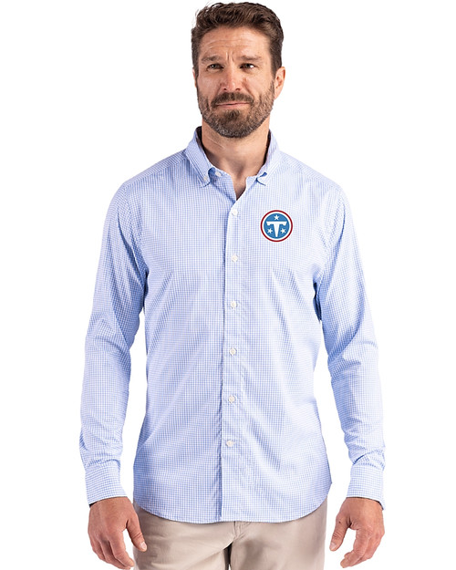 Tennessee Titans -  Cutter & Buck Skyline Recycled Gingham Mens Big & Tall Long Sleeve Button Down  Dress Shirt Atlas/White Front