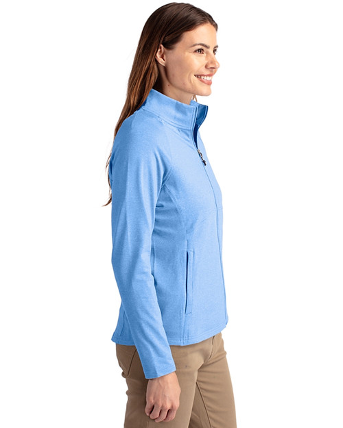 Los Angeles Chargers Cutter & Buck Adapt Recycled Soft Knit Stretch Womens Heathered Full Zip Jacket Atlas Heather Side