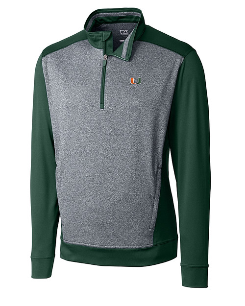 Miami Hurricanes Cutter & Buck Replay Half-Zip Hunter Green Mannequin