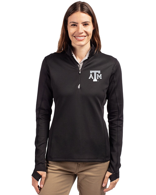 Texas A&M Aggies Cutter & Buck Traverse Stretch Eco Quarter Zip Womens Pullover BL_PRO_HG 
