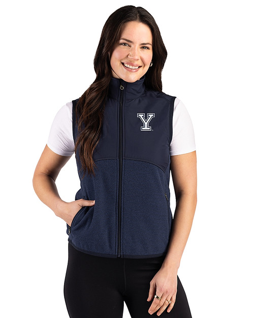 Yale Bulldogs 91���� Hunts Point Recycled Fleece Womens Hybrid Full Zip Vest Navy Blue Front