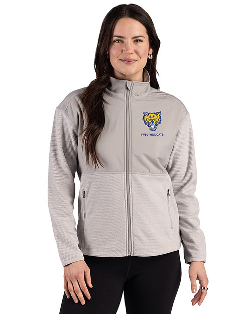 Fort Valley State Wildcats 91���� Hunts Point Recycled Fleece Womens Hybrid Full Zip Jacket Polished Medium Gray Front