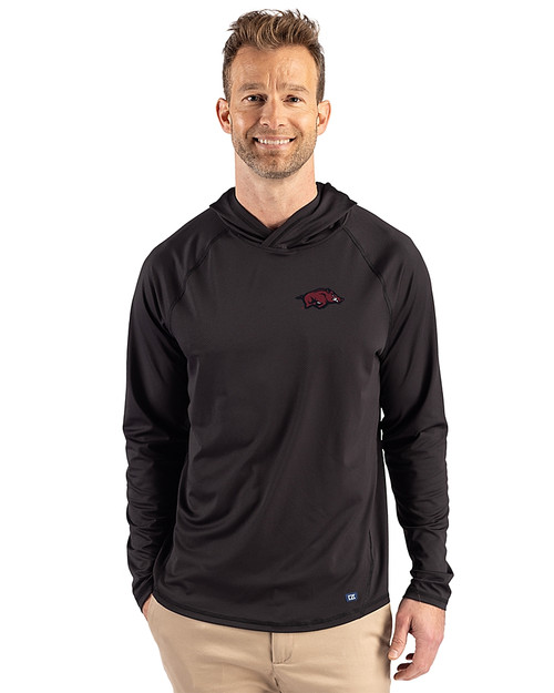 Arkansas Razorbacks Cutter & Buck Prospect Recycled Featherlight Stretch Mens Big & Tall Hooded Pullover Black Front