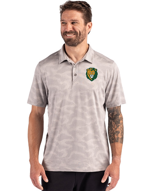 Southeastern Louisiana Lions Cutter & Buck Coastline Recycled Double Peached Camo Print Mens Polo CONCRETE Front
