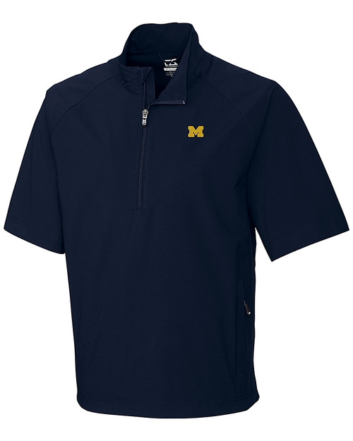 Michigan Wolverines Cutter & Buck Mens Short Sleeve Summit Half-Zip Navy Blue Mannequin