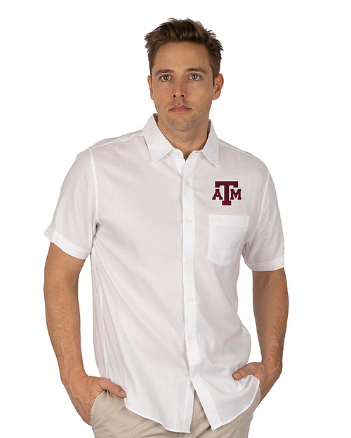 Texas A&M Aggies Cutter & Buck Windward Twill Mens Short Sleeve Shirt White Front