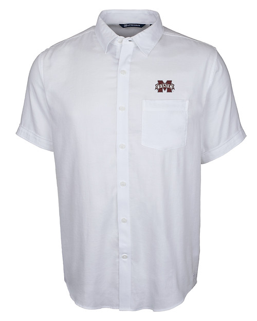Mississippi State Bulldogs Cutter & Buck Windward Twill Mens Short Sleeve Shirt White Mannequin