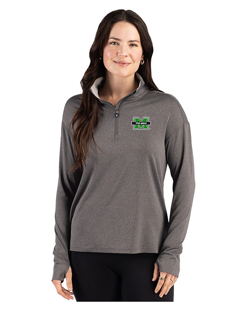 Marshall Thundering Herd 91���� Forge Recycled Four-Way Stretch Womens Quarter Zip Pullover Dark Black Heather Front