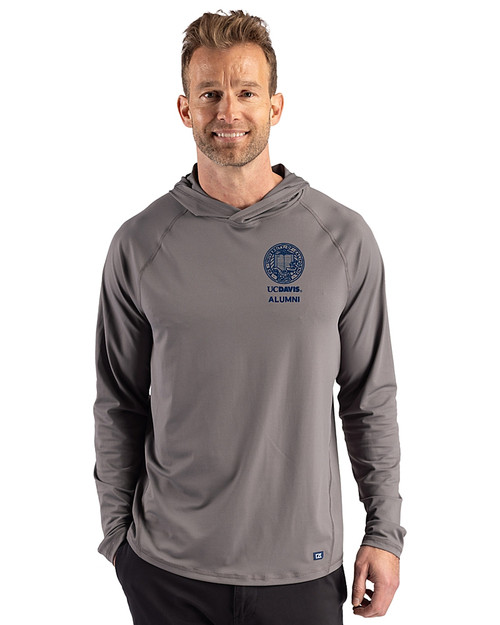 UC Davis Alumni 91���� Prospect Recycled Featherlight Stretch Mens Hooded Pullover Elemental Grey Front