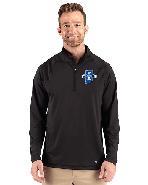 Indiana State Sycamores 91���� Prospect Recycled Featherlight Stretch Mens Quarter Zip Black Front