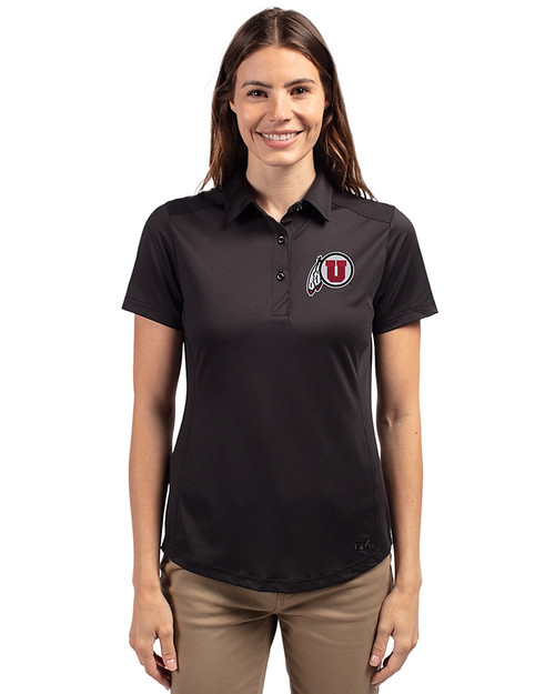 Utah Utes Cutter & Buck Prospect Eco Textured Stretch Recycled Womens Short Sleeve Polo Black Front