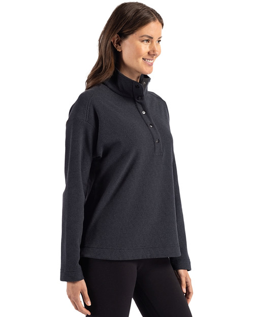 Los Angeles Chargers Mono Cutter & Buck Hunts Point Recycled Fleece Womens Hybrid Snap Placket Pullover Black Side