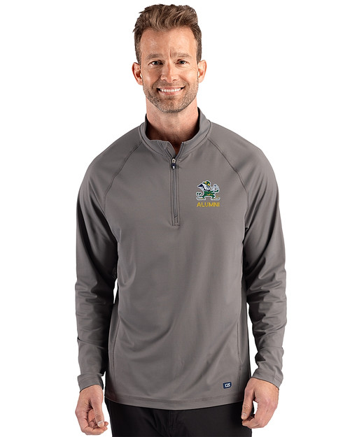 Notre Dame Fighting Irish Alumni - Cutter & Buck Prospect Recycled Featherlight Stretch Mens Big & Tall Quarter Zip Elemental Grey Front