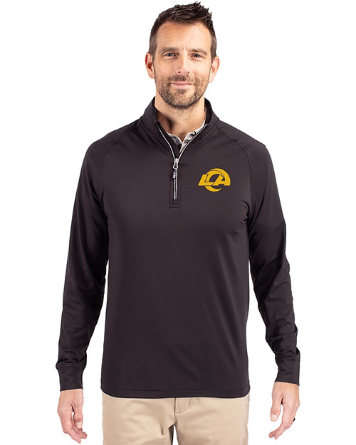 Los Angeles Rams- Cutter & Buck Adapt Recycled Soft Knit Stretch  Mens Big & Tall Quarter Zip Pullover Black Front
