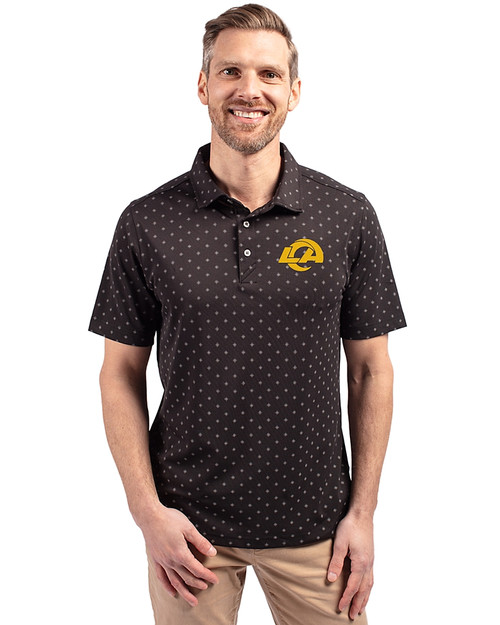 Los Angeles Rams- Cutter & Buck Virtue Recycled Tile Print Featherlight Pique Mens Big & Tall  Polo Black Front