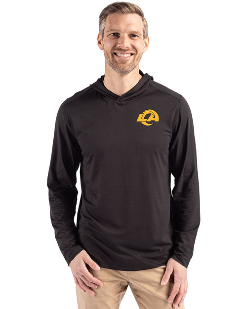 Los Angeles Rams- Cutter & Buck Coastline Recycled Double Peached Mens Hooded Pullover Black Front