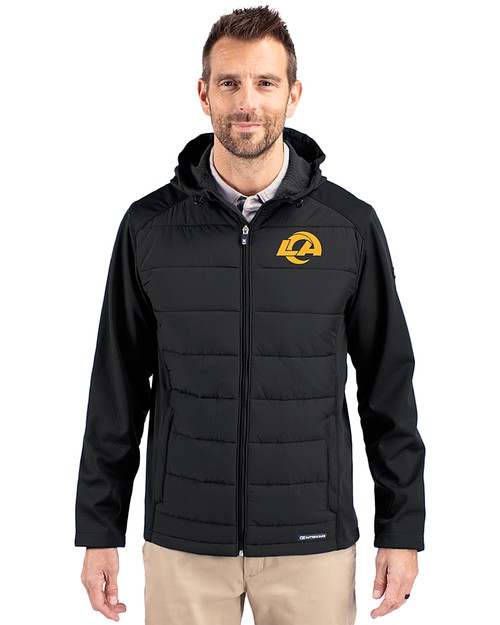 Los Angeles Rams- Cutter & Buck Evoke Recycled HoneycombFleece Mens Big & Tall Hybrid Full Zip Jacket Black Front