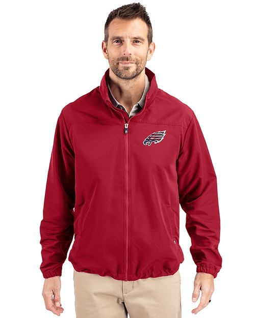 Philadelphia Eagles Americana - Cutter & Buck Charter Recycled Packable Mens Full Zip Jacket Cardinal Red Front