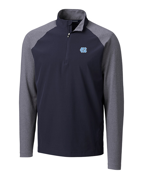 North Carolina Tar Heels Cutter & Buck Response Lightweight Hybrid Quarter Zip Mens Pullover Windbreaker Liberty Navy Mannequin
