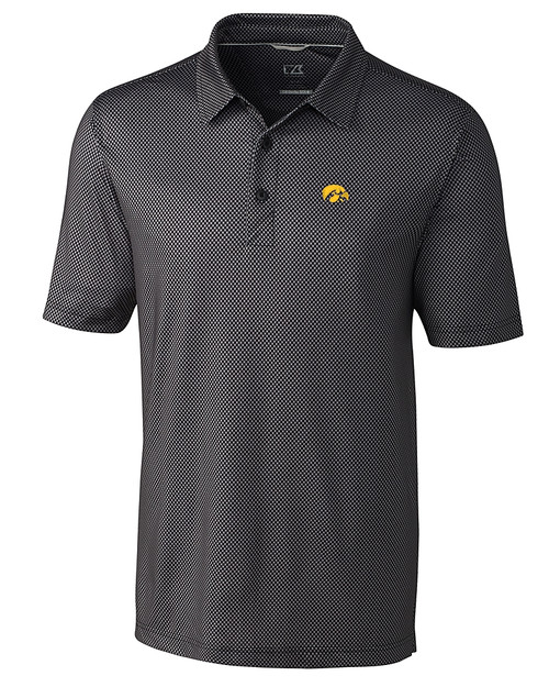 Iowa Hawkeyes Cutter & Buck Pike Mini Pennant Print Stretch Mens Polo Black Mannequin