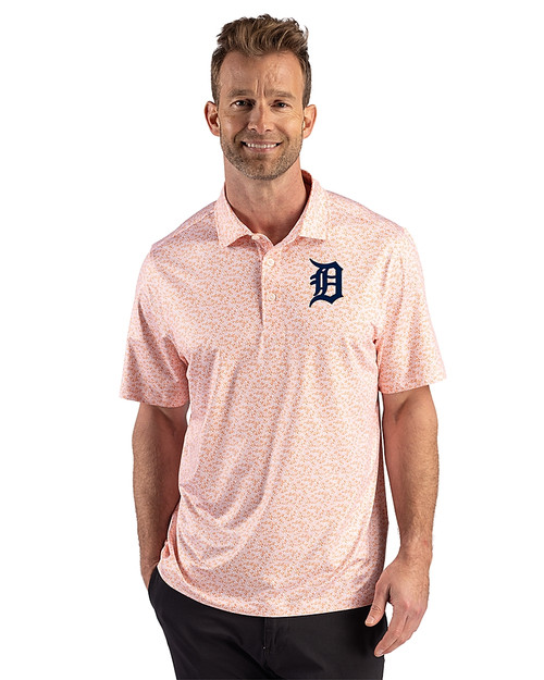 Detroit Tigers Cutter & Buck Pike Recycled Fern Print Mens Polo College Orange Front