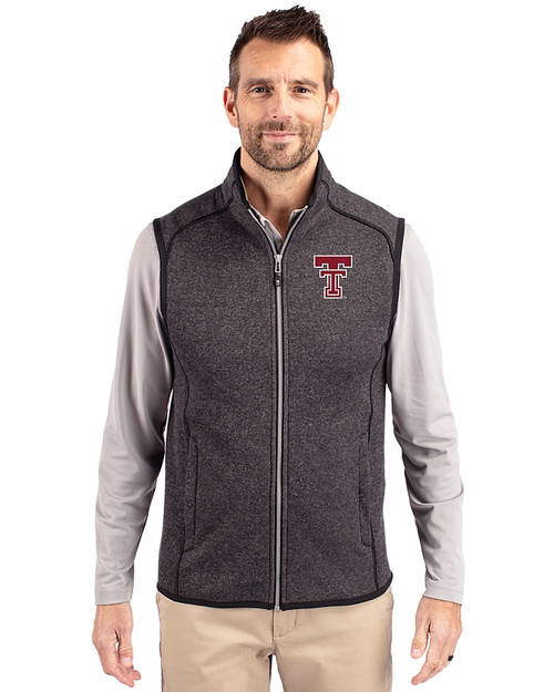 Texas Tech Red Raiders Cutter & Buck Mainsail Sweater-Knit Mens Full Zip Vest Charcoal Heather Front