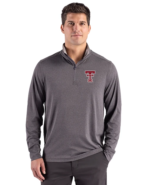 Texas Tech Red Raiders Cutter & Buck Forge Recycled Four-Way Stretch Mens Quarter Zip Pullover Dark Black Heather Front