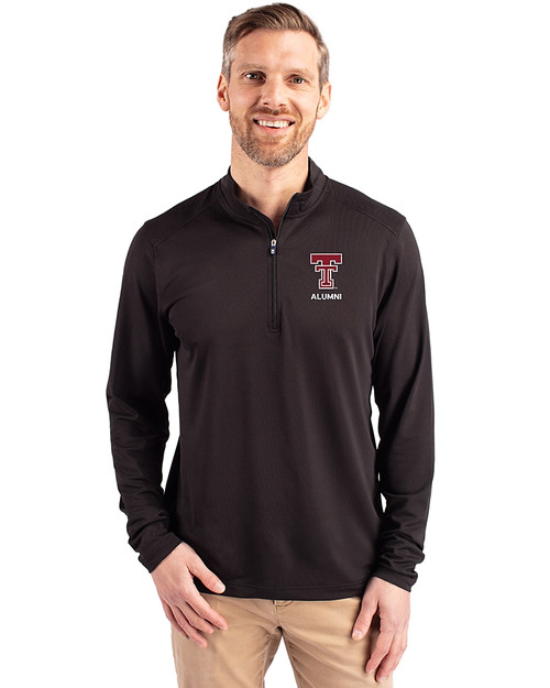Texas Tech Red Raiders Alumni Cutter & Buck Virtue Recycled Featherlight Pique Mens Quarter Zip Pullover Black Front