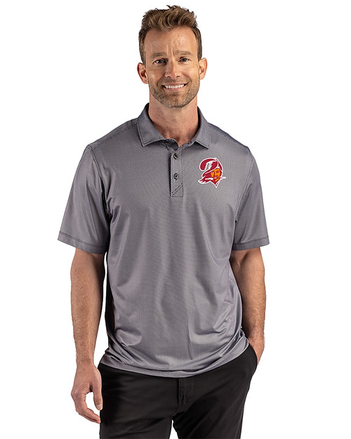 Tampa Bay Buccaneers Historic Cutter & Buck Pike Recycled Lattice Print Mens Big & Tall Polo Black Front