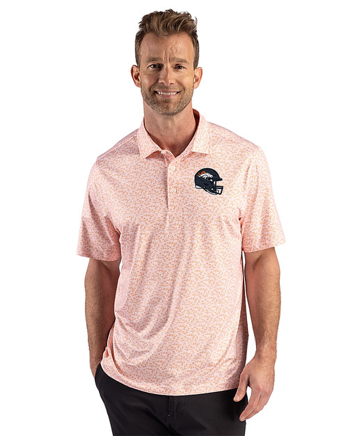 Denver Broncos NFL Helmet Cutter & Buck Pike Recycled Fern Print Mens Polo College Orange Front