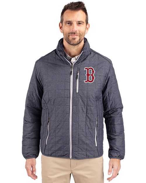 Boston Red Sox Cutter & Buck Rainier PrimaLoft® Mens Eco Insulated Full Zip Puffer Jacket Anthracite Melange Front