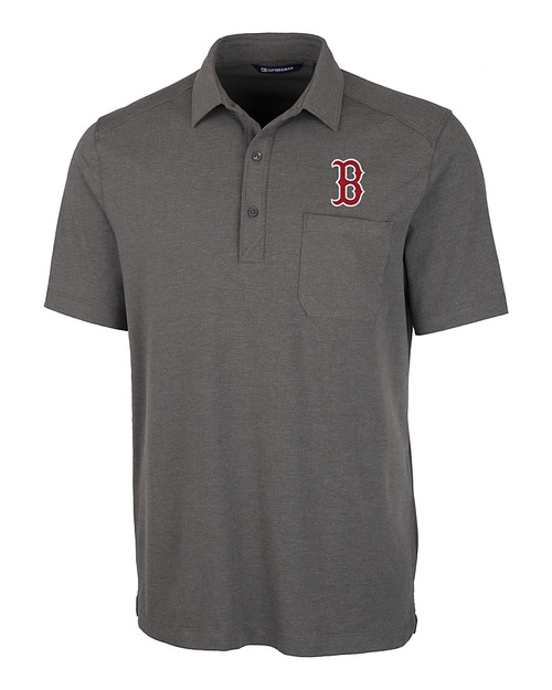 Boston Red Sox Cutter & Buck Advantage Tri-Blend Jersey Mens Pocket Polo Elemental Grey Heather Mannequin