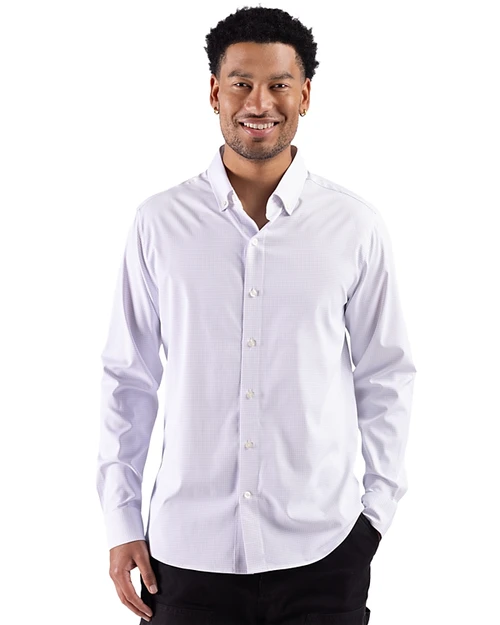 Cutter & Buck Skyline Windowpane Recycled Long Sleeve Button Down Mens Dress Shirt Elemental Grey Front