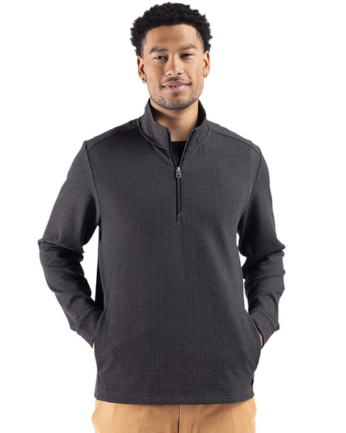 Cutter & Buck Drift Epic Versatility Recycled Textured Knit Mens Quarter Zip Black Front