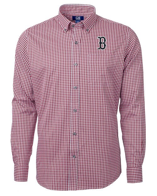 Boston Red Sox Cutter & Buck Versatech Multi Check Stretch Mens Long Sleeve Dress Shirt Red Mannequin