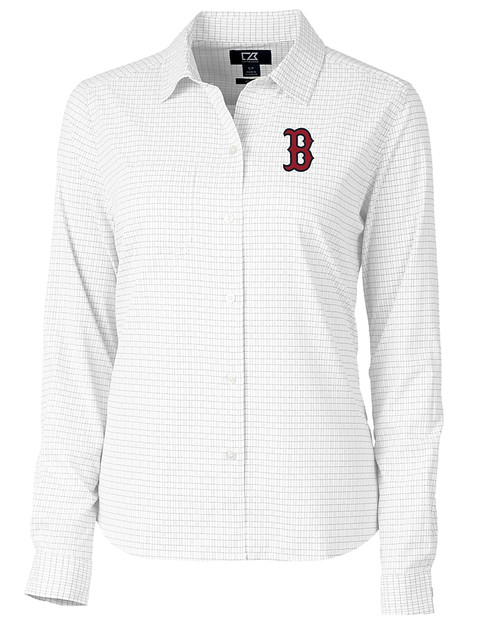 Boston Red Sox Cutter & Buck Versatech Tattersall Stretch Womens Long Sleeve Dress Shirt Charcoal Mannequin