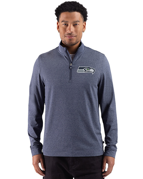 Seattle Seahawks 91���� Adapt Recycled Soft Knit Stripe Mens Quarter Zip Pullover Navy Blue Heather Front