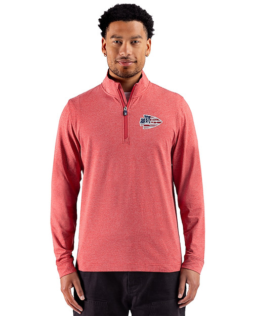 Kansas City Chiefs Americana 91���� Adapt Recycled Soft Knit Stripe Mens Quarter Zip Pullover Cardinal Red Heather Front