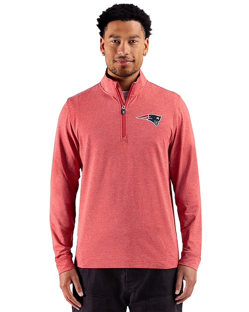 New England Patriots Cutter & Buck Adapt Recycled Soft Knit Stripe Mens Quarter Zip Pullover Cardinal Red Heather Front