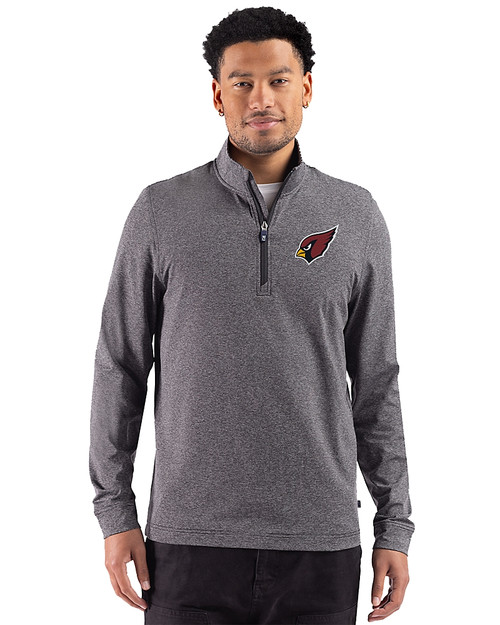 Arizona Cardinals Cutter & Buck Adapt Recycled Soft Knit Stripe Mens Big & Tall Quarter Zip Pullover Black Heather Front