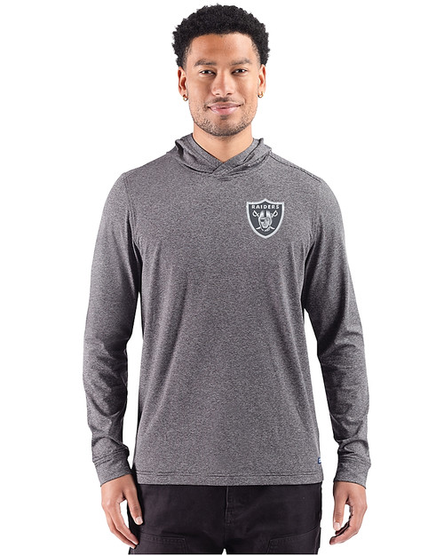 Las Vegas Raiders Mono 91���� Adapt Recycled Soft Knit Stripe Mens Big & Tall Hooded Pullover Black Heather Front