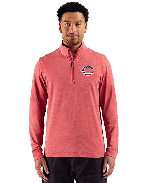 Cincinnati Reds Stars & Stripes 91���� Adapt Recycled Soft Knit Stripe Mens Quarter Zip Pullover Cardinal Red Heather Front