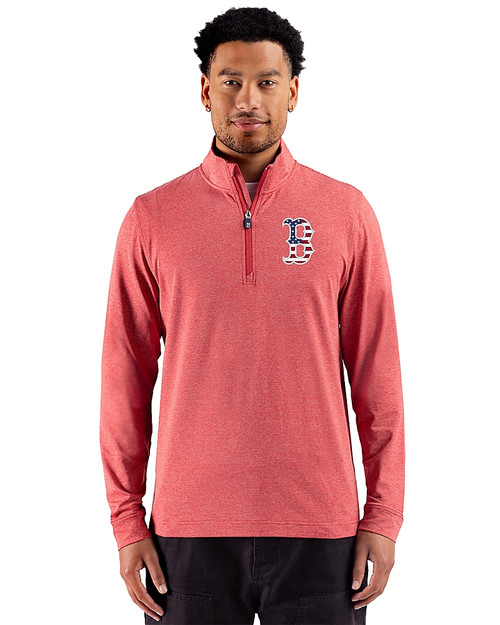 Boston Red Sox Stars & Stripes 91���� Adapt Recycled Soft Knit Stripe Mens Quarter Zip Pullover Cardinal Red Heather Front