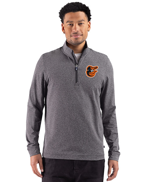 Baltimore Orioles 91���� Adapt Recycled Soft Knit Stripe Mens Big & Tall Quarter Zip Pullover Black Heather Front