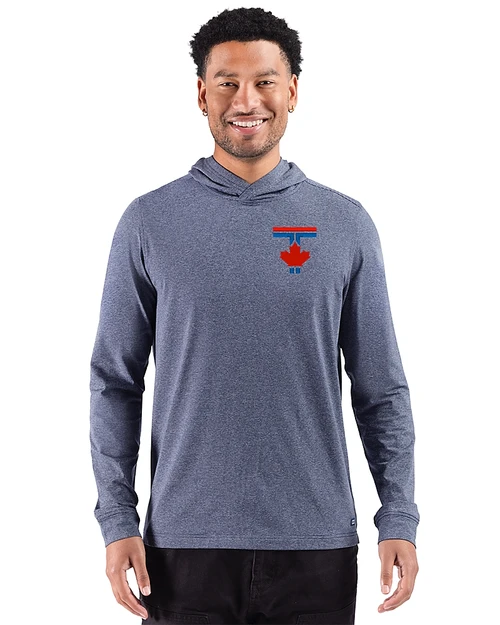Toronto Blue Jays City Connect 91���� Adapt Recycled Soft Knit Stripe Mens Hooded Pullover Navy Blue Heather Front