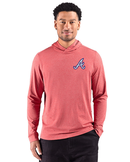 Atlanta Braves Cooperstown 91���� Adapt Recycled Soft Knit Stripe Mens Hooded Pullover Cardinal Red Heather Front
