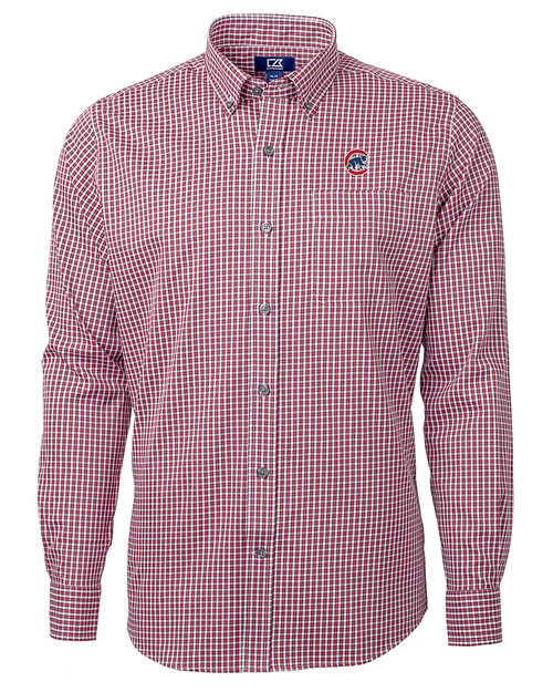 Chicago Cubs Cutter & Buck Versatech Multi Check Stretch Mens Big and Tall Long Sleeve Dress Shirt Red Mannequin