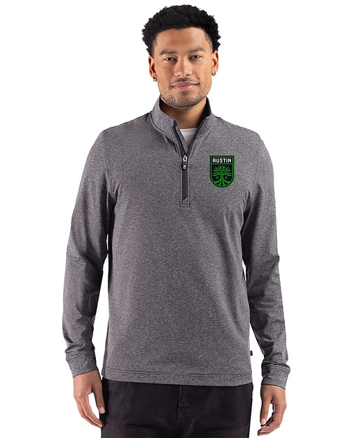 Austin FC - 91���� Adapt Recycled Soft Knit Stripe Mens Quarter Zip Pullover Black Heather Front