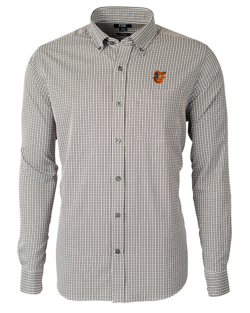 Baltimore Orioles Cutter & Buck Versatech Multi Check Stretch Mens Big and Tall Long Sleeve Dress Shirt Black Mannequin