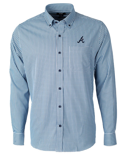 Atlanta Braves Cutter & Buck Versatech Multi Check Stretch Mens Big and Tall Long Sleeve Dress Shirt Atlas Light Blue Mannequin